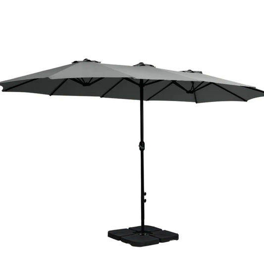 Instahut Outdoor Umbrella Beach Twin Base Stand Garden Sun Shade Charcoal 4.57m Summer Shield