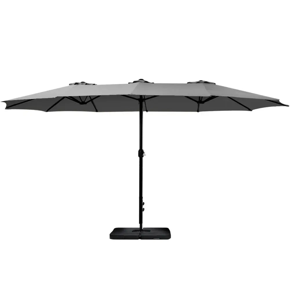 Instahut Outdoor Umbrella Beach Twin Base Stand Garden Sun Shade Charcoal 4.57m Summer Shield