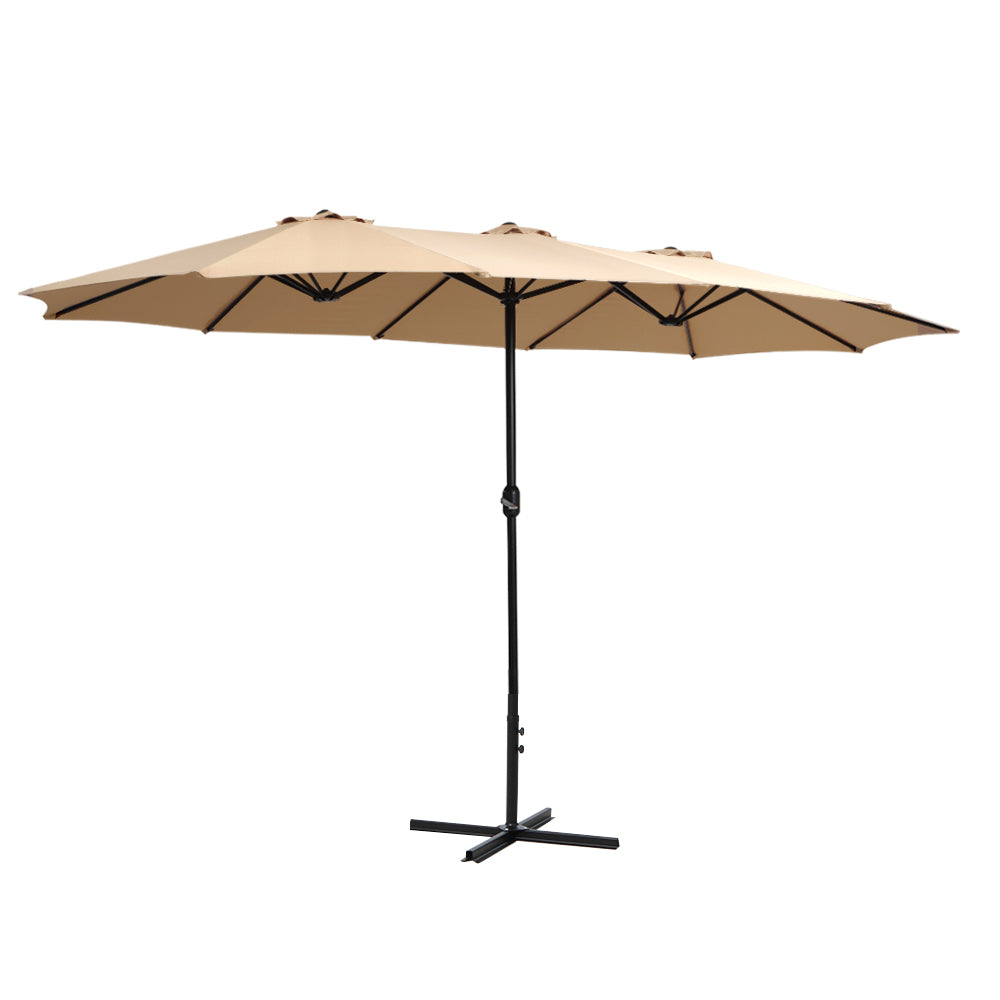 Instahut Outdoor Umbrella Twin Umbrella Beach Stand Base Garden Sun Shade 4.57m