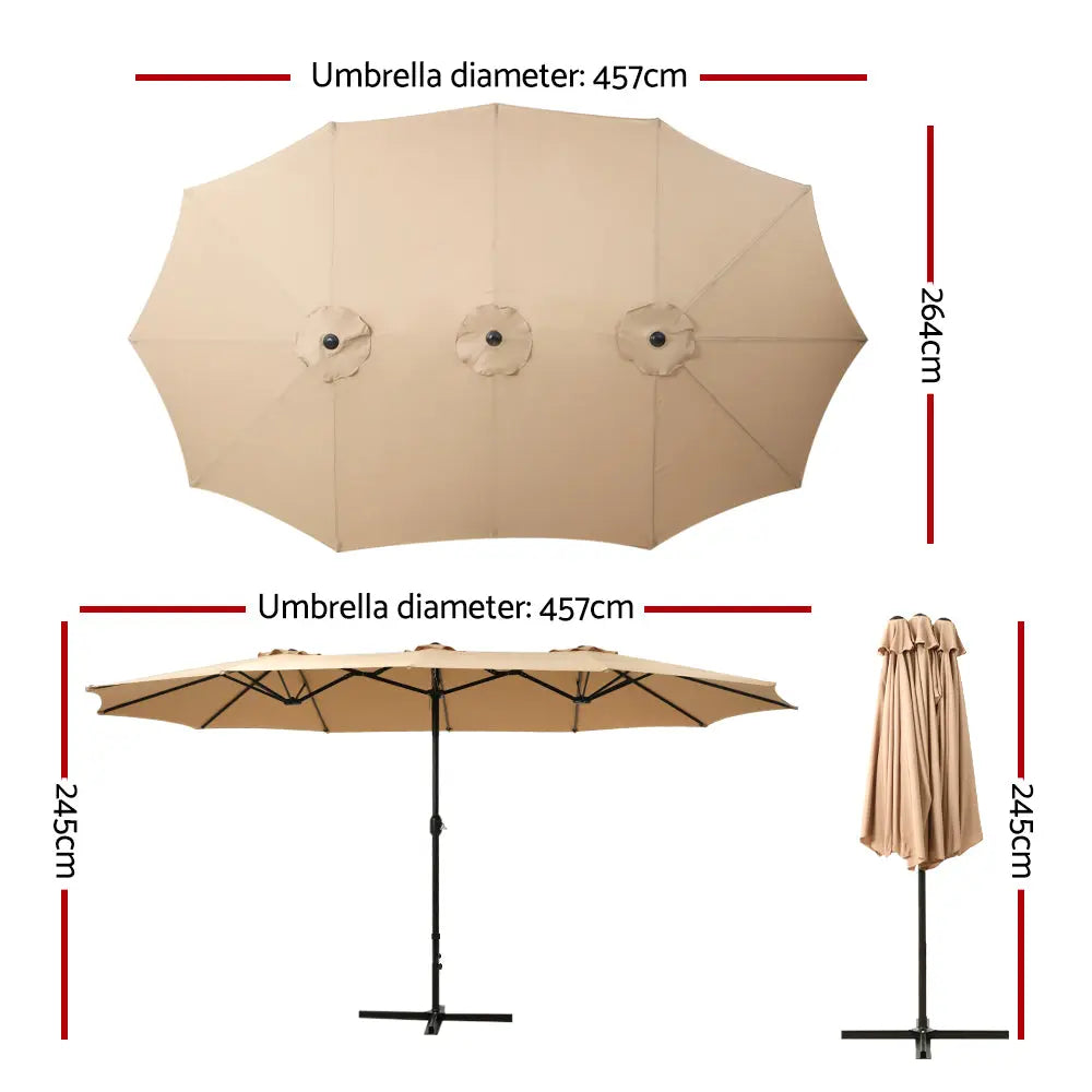 Instahut Outdoor Umbrella Twin Umbrella Beach Stand Base Garden Sun Shade 4.57m Summer Shield