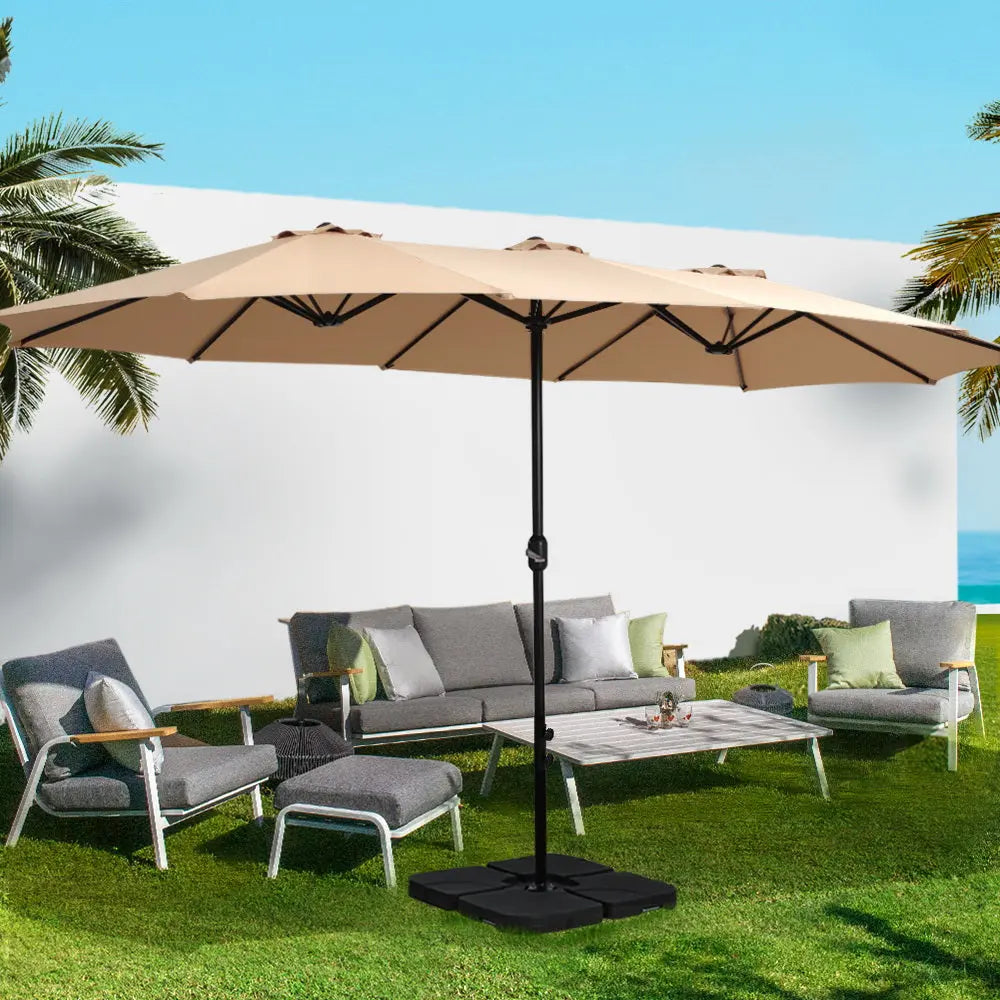 Instahut Outdoor Umbrella Twin Umbrella Beach Stand Base Garden Sun Shade 4.57m Summer Shield