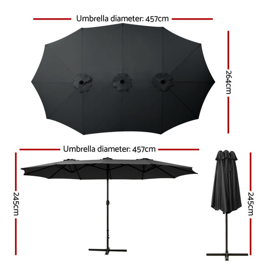 Instahut Outdoor Umbrella Twin Umbrellas Beach Garden Stand Base Sun Shade 4.57m
