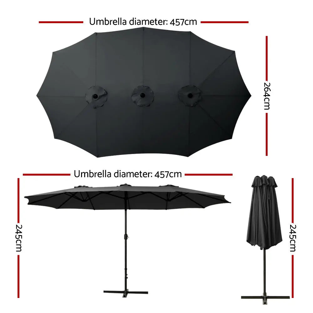 Instahut Outdoor Umbrella Twin Umbrellas Beach Garden Stand Base Sun Shade 4.57m Summer Shield