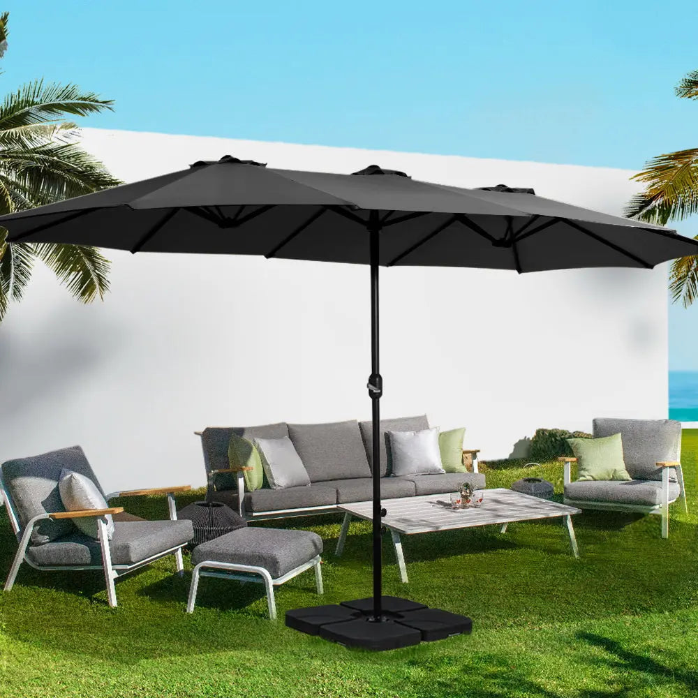 Instahut Outdoor Umbrella Twin Umbrellas Beach Garden Stand Base Sun Shade 4.57m Summer Shield