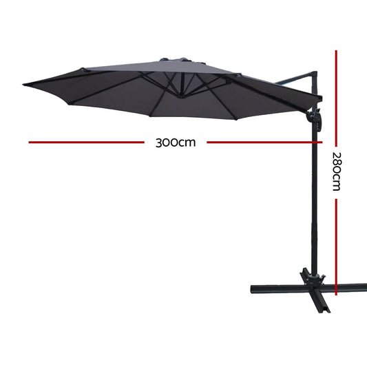 Instahut Outdoor Umbrella 3M Roma Cantilever Beach Furniture Garden 360 Degree Charcoal Summer Shield