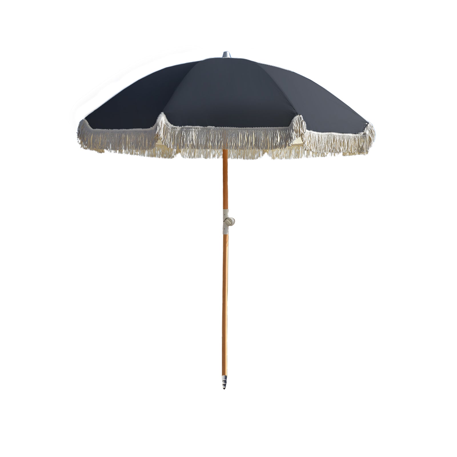 Havana Outdoors Beach Umbrella Portable 2 Metre Fringed Garden Sun Shade Shelter - Black