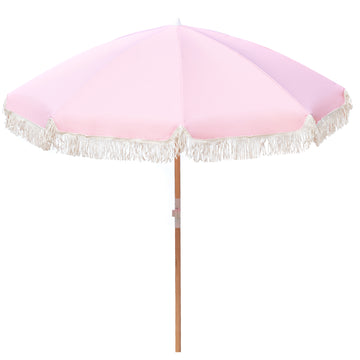 Havana Outdoors Beach Umbrella Portable 2 Metre Fringed Garden Sun Shade Shelter - Dusty Rose