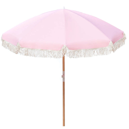 Havana Outdoors Beach Umbrella Portable 2 Metre Fringed Garden Sun Shade Shelter - Dusty Rose Summer Shield