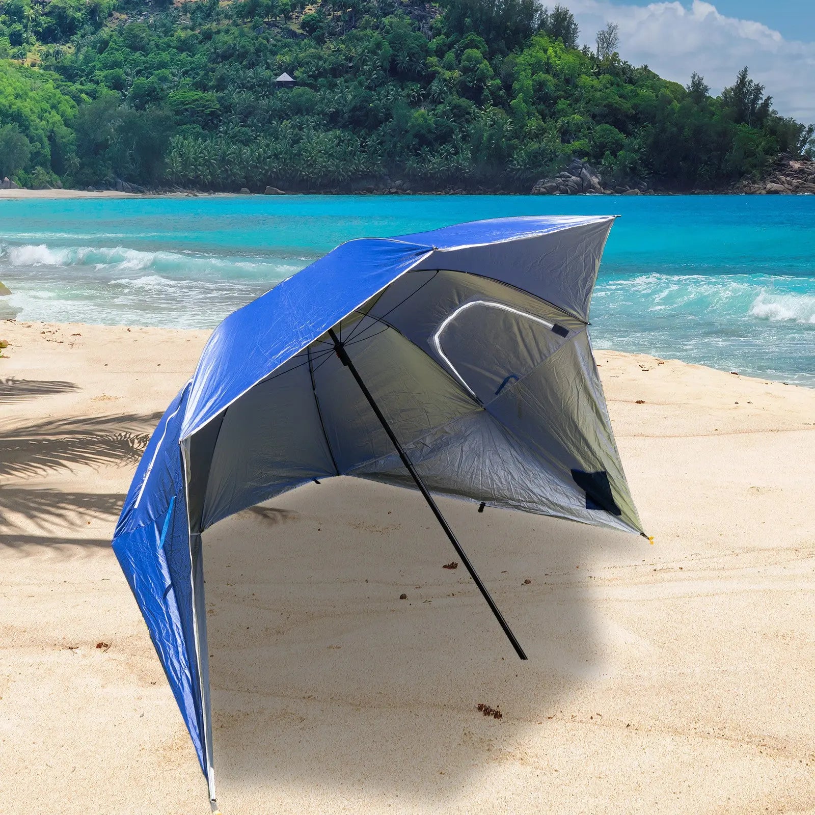 Havana Outdoors Beach Umbrella 2.4M Outdoor Garden Beach Portable Shade Shelter - Blue Summer Shield