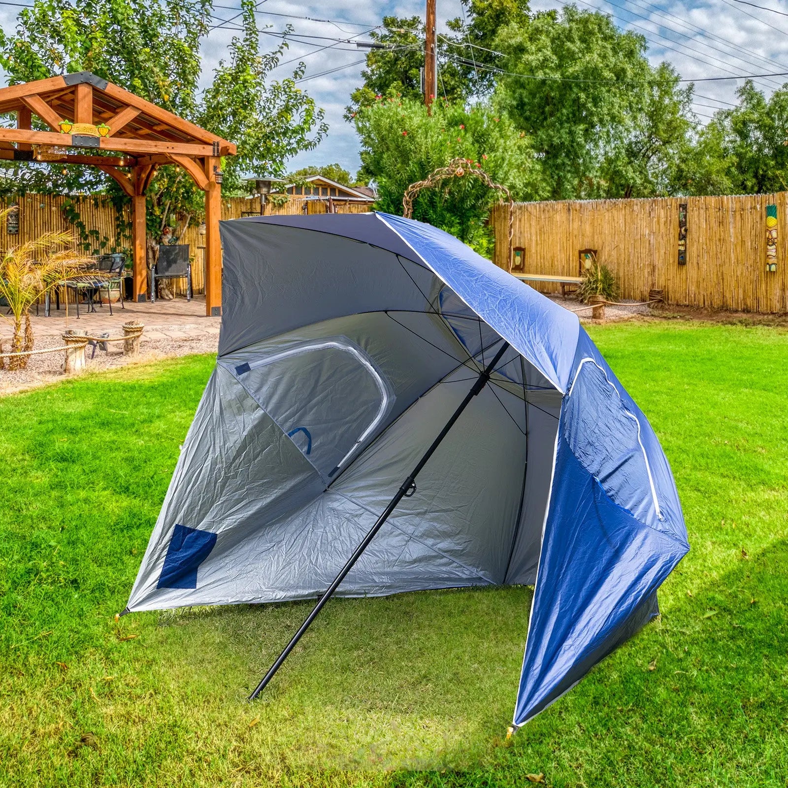 Havana Outdoors Beach Umbrella 2.4M Outdoor Garden Beach Portable Shade Shelter - Blue Summer Shield