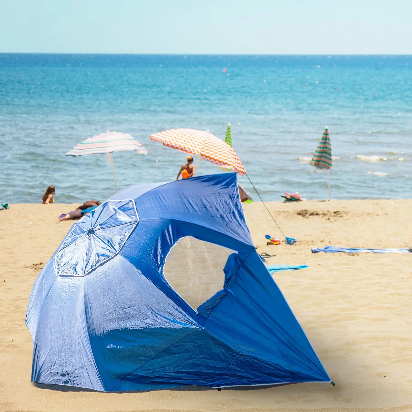 Havana Outdoors Beach Umbrella 2.4M Outdoor Garden Beach Portable Shade Shelter - Blue Summer Shield