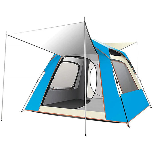 Instant Pop Up Tent For Hiking 2/3/4 Person Camping Tents, Waterproof Windproof Family Tent With Top Rainfly, Easy Set Up, Portable With Carry Bag, With UV Protection  / BLUE Summer Shield