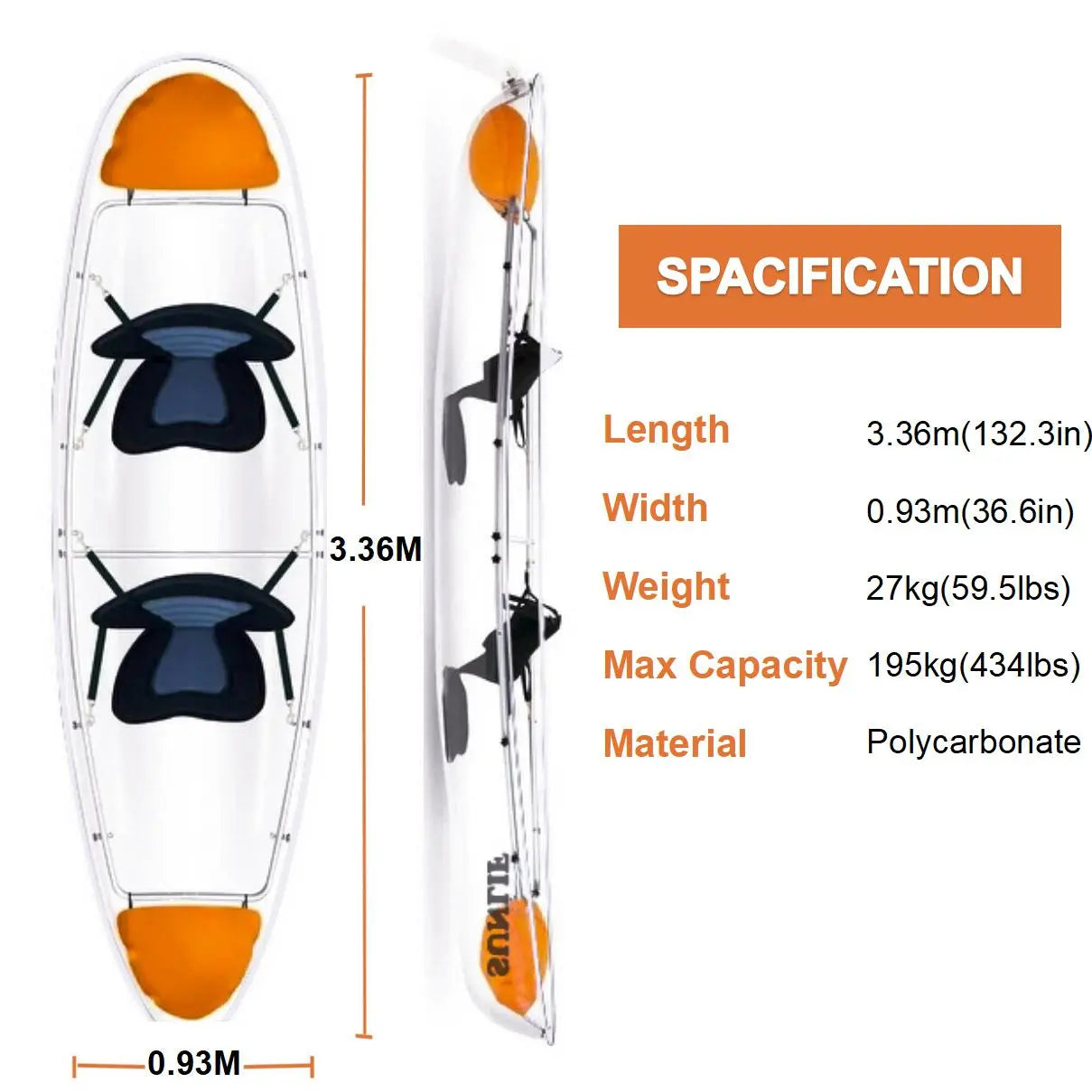 Crystal Clear Kayak with Random Color Paddles Summer Shield