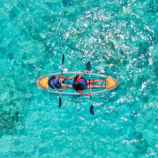 Crystal Clear Kayak and Kayak Cart Set with Free Random Color Paddles Summer Shield