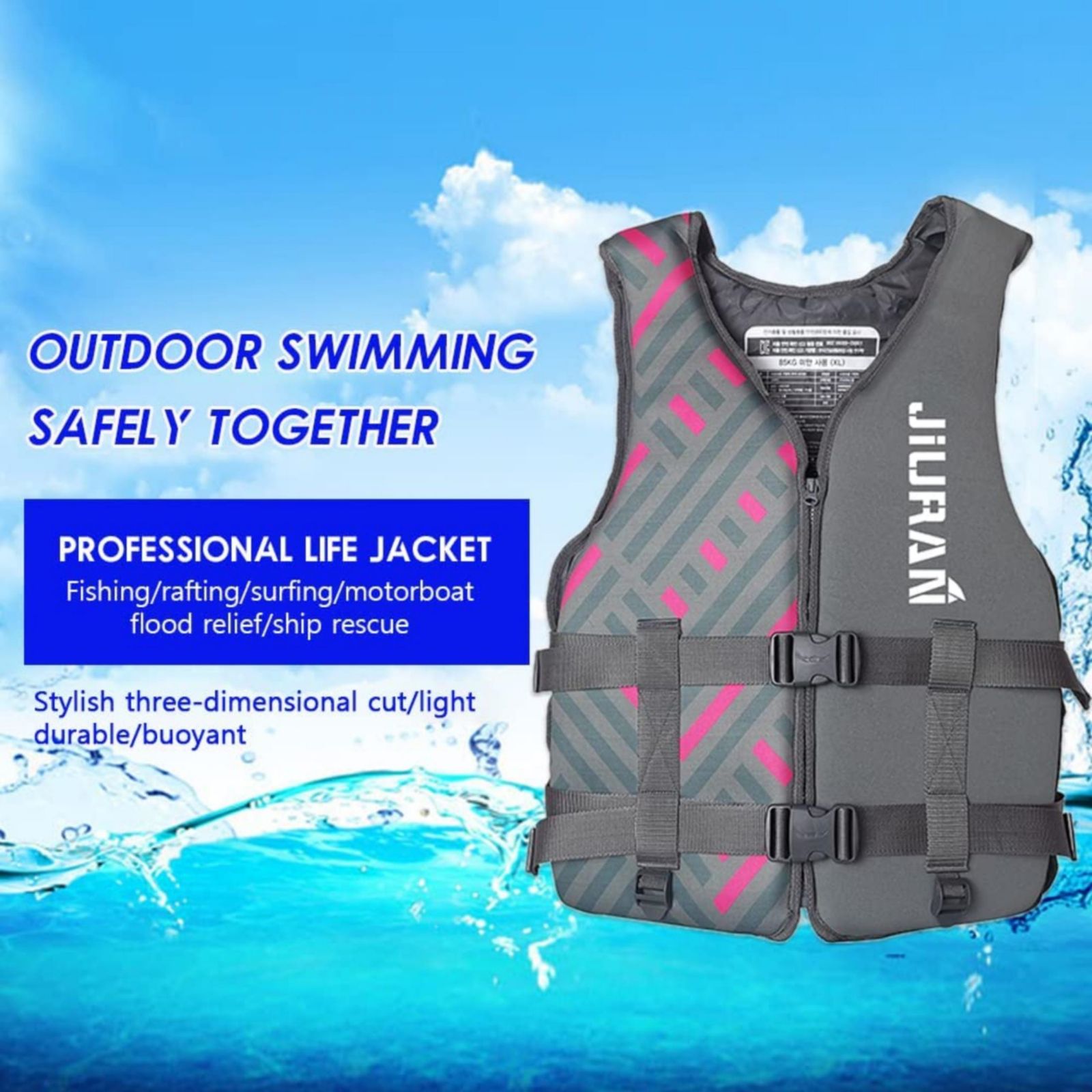Life Jacket for Unisex Adjustable Safety Breathable Life Vest for Men Women(Grey-M)