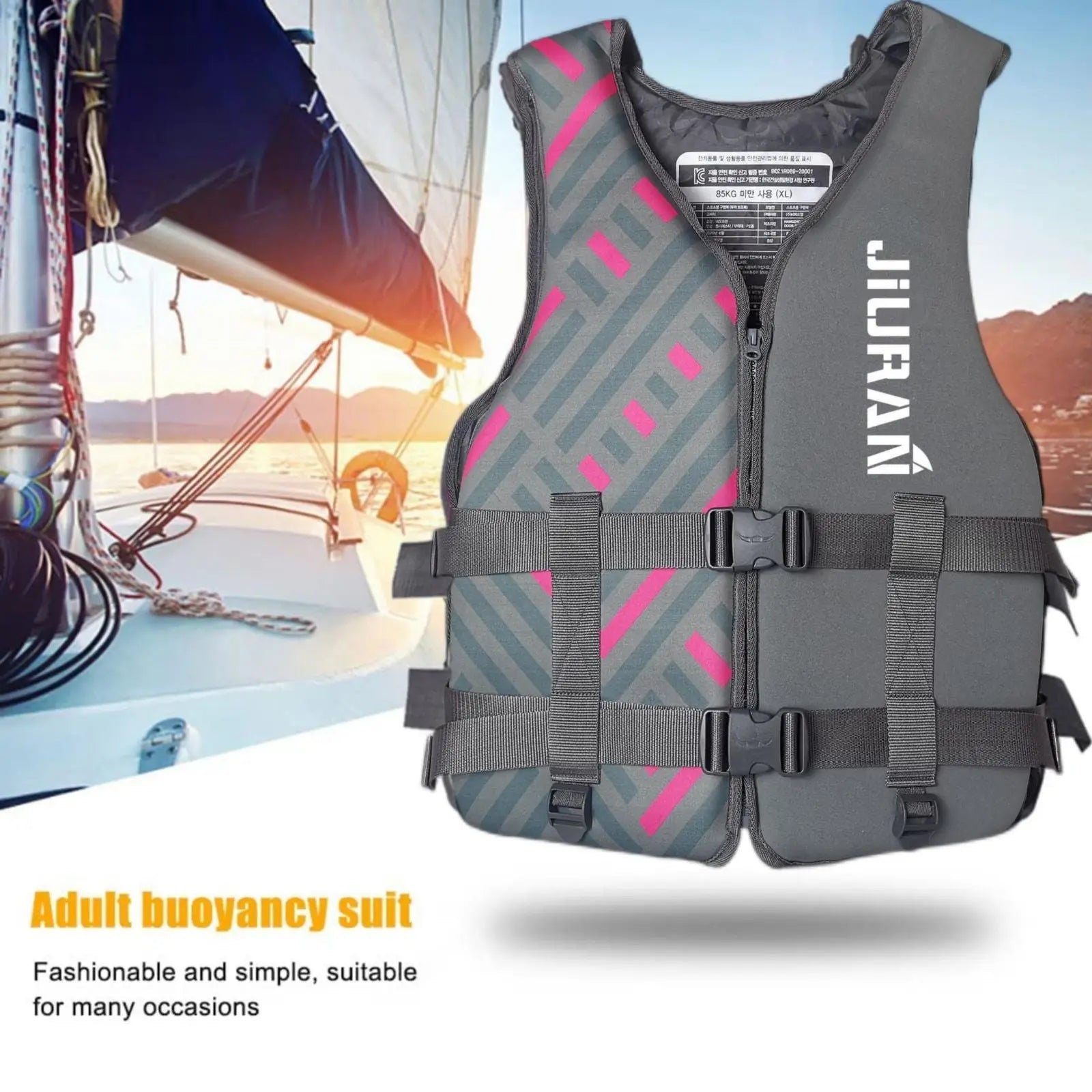 Life Jacket for Unisex Adjustable Safety Breathable Life Vest for Men Women(Grey-M) Summer Shield