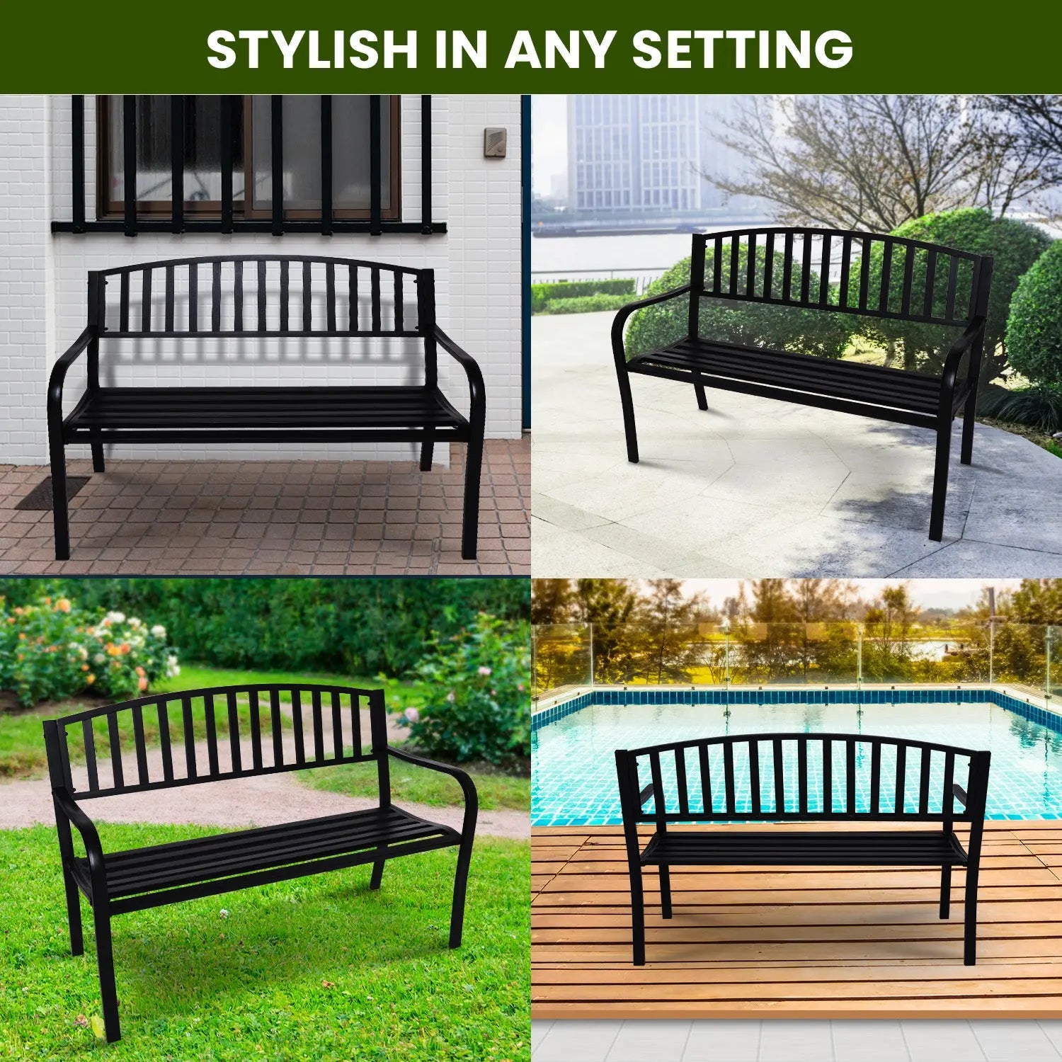 Wallaroo Steel Outdoor Garden Bench - Classic Summer Shield