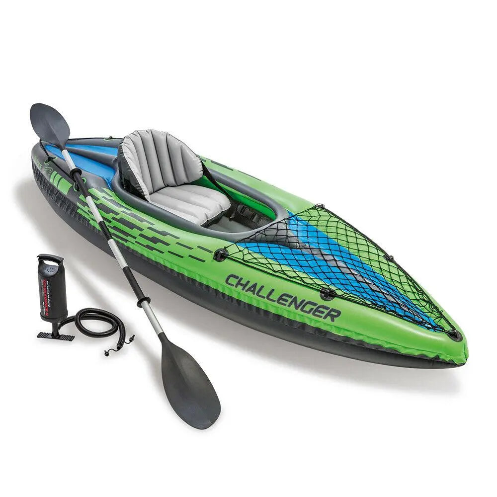 Intex Sports Challenger K1 Inflatable Kayak 1 Seat Floating Boat Oars River Lake 68305NP Summer Shield