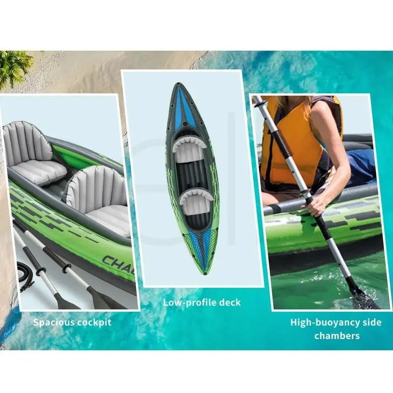 Intex Sports Challenger K2 Inflatable Kayak 2 Seat Floating Boat Oars River/Lake 68306NP Summer Shield