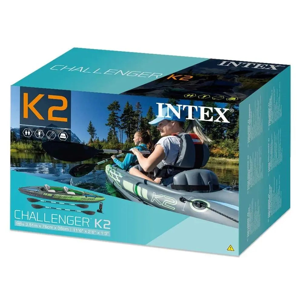 Intex Sports Challenger K2 Inflatable Kayak 2 Seat Floating Boat Oars River/Lake 68306NP Summer Shield