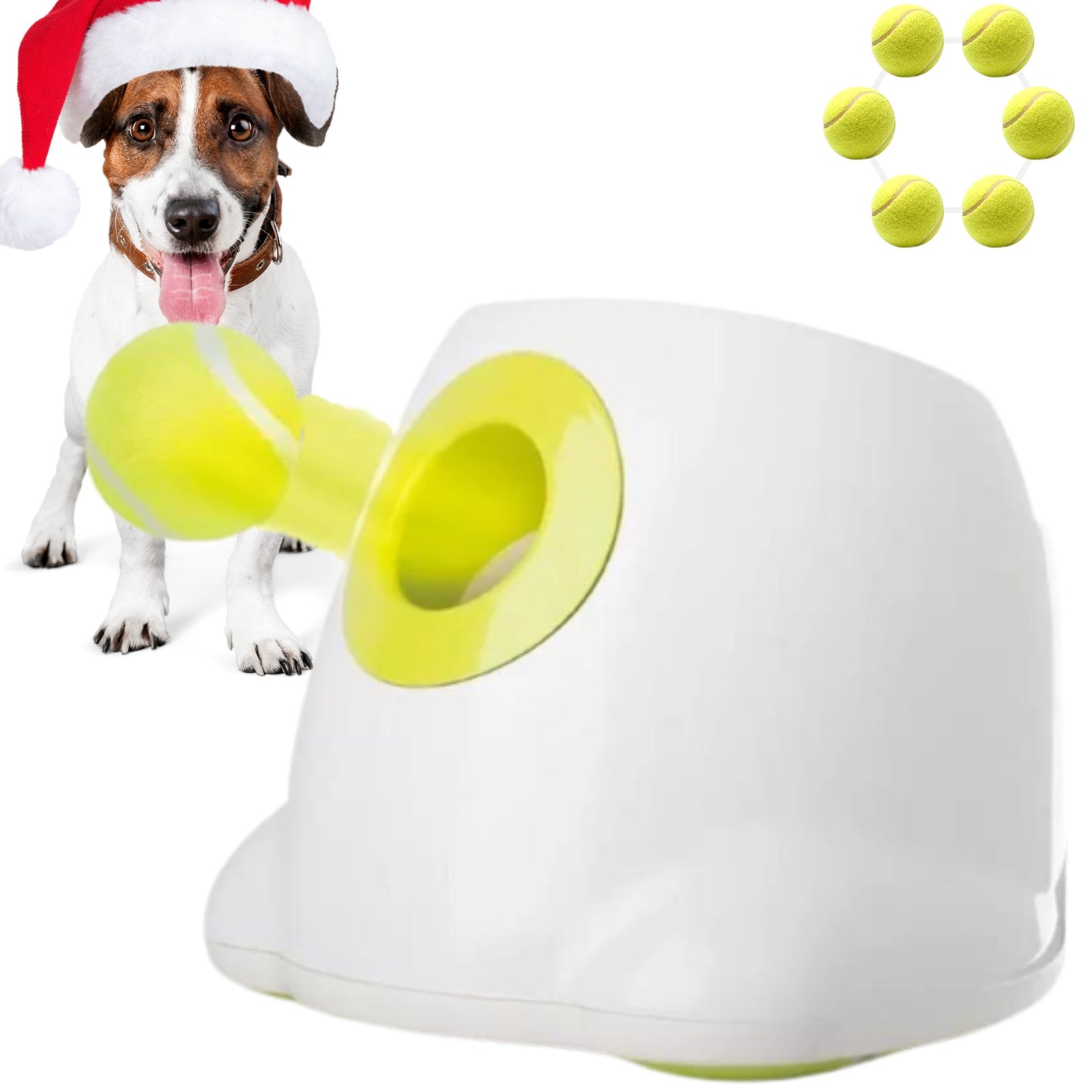 Automatic Ball Launcher Throwing Machine Dog Toys Interactive Tennis Pet 6Balls