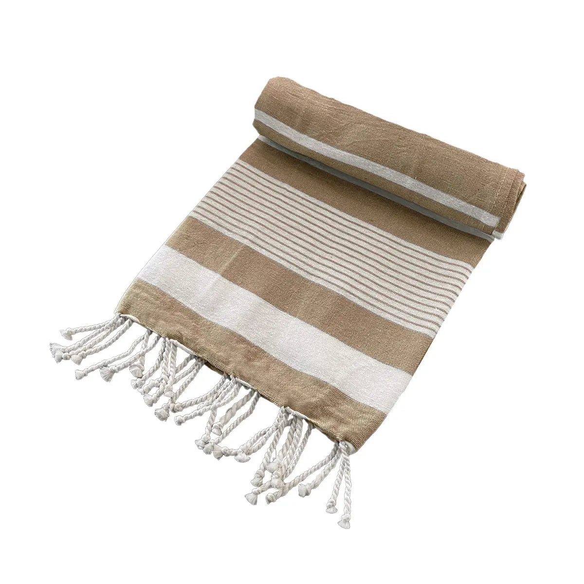 Cotton Rich Large Turkish Beach Towel with Tassels 80cm x 155cm Brown Summer Shield