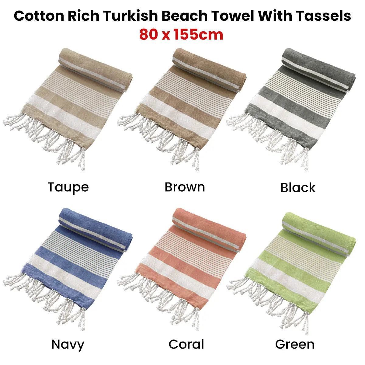 Cotton Rich Large Turkish Beach Towel with Tassels 80cm x 155cm Brown Summer Shield