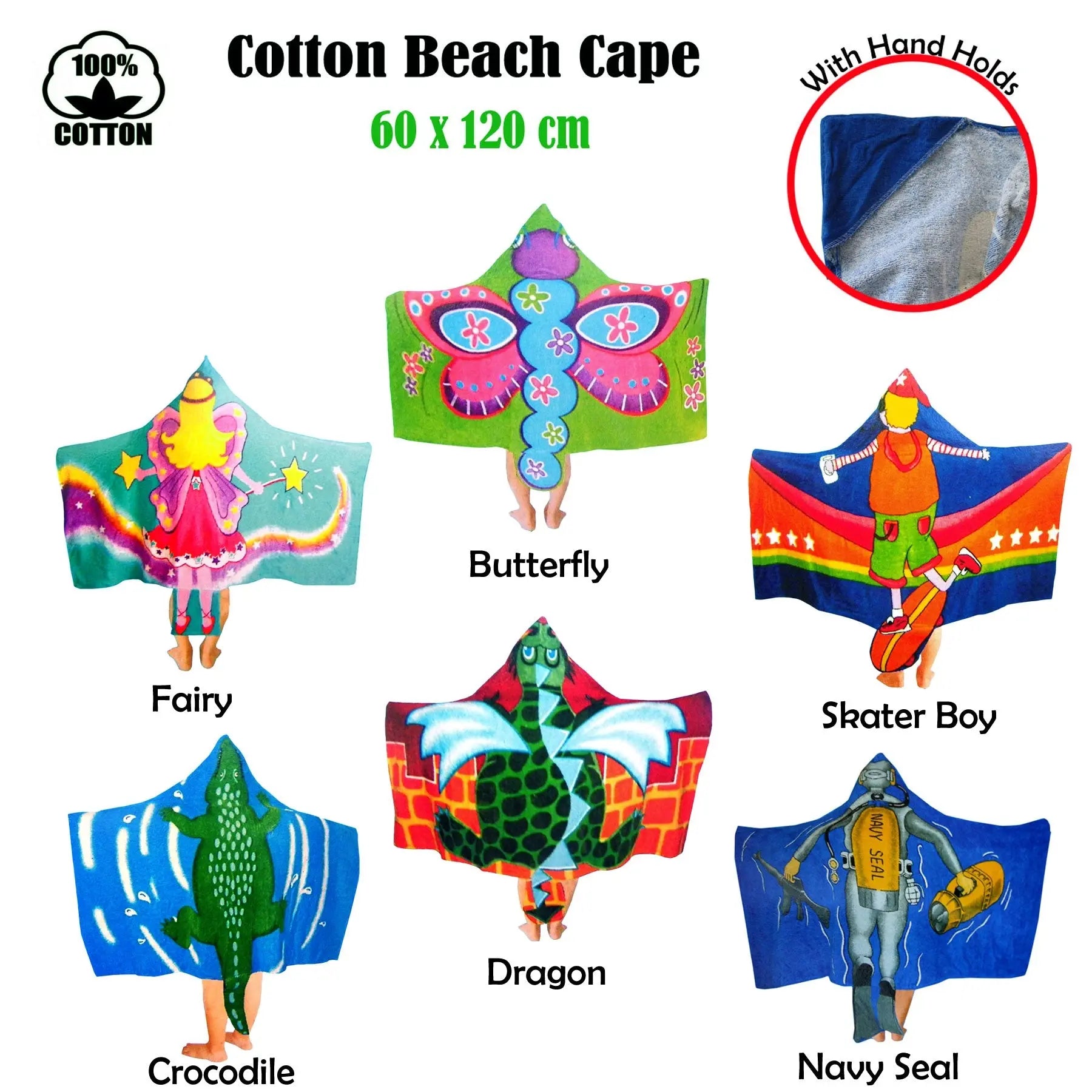 Kids Cotton Velour Beach Cape Butterfly Summer Shield