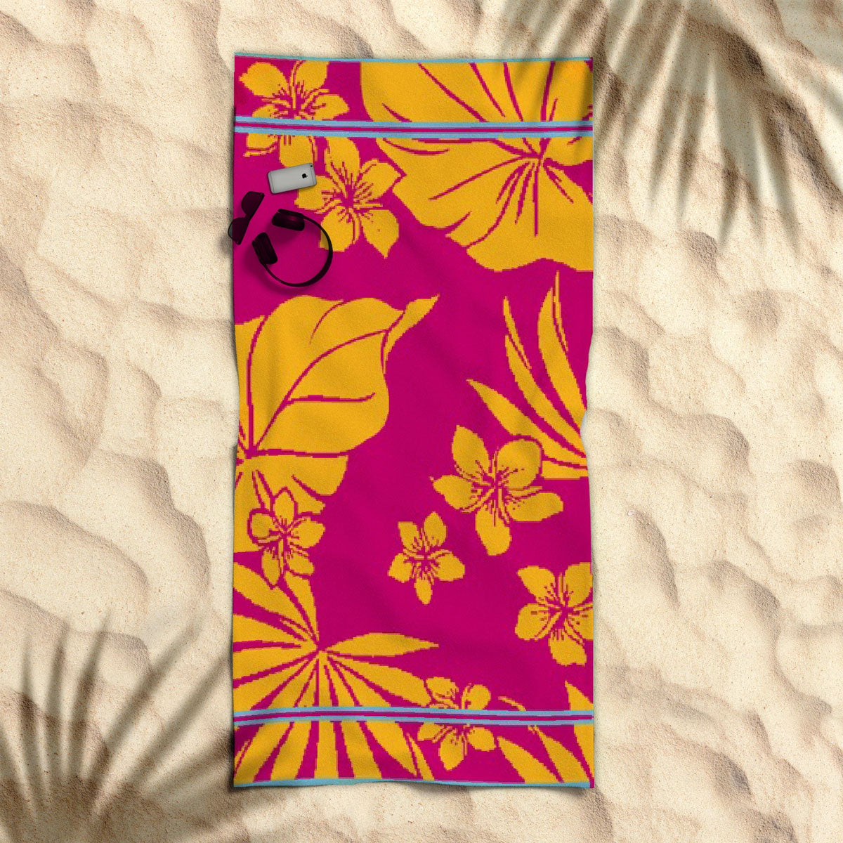 Rans Premium Cotton Jacquard Beach Towel Floral Hawaii 007 Pink