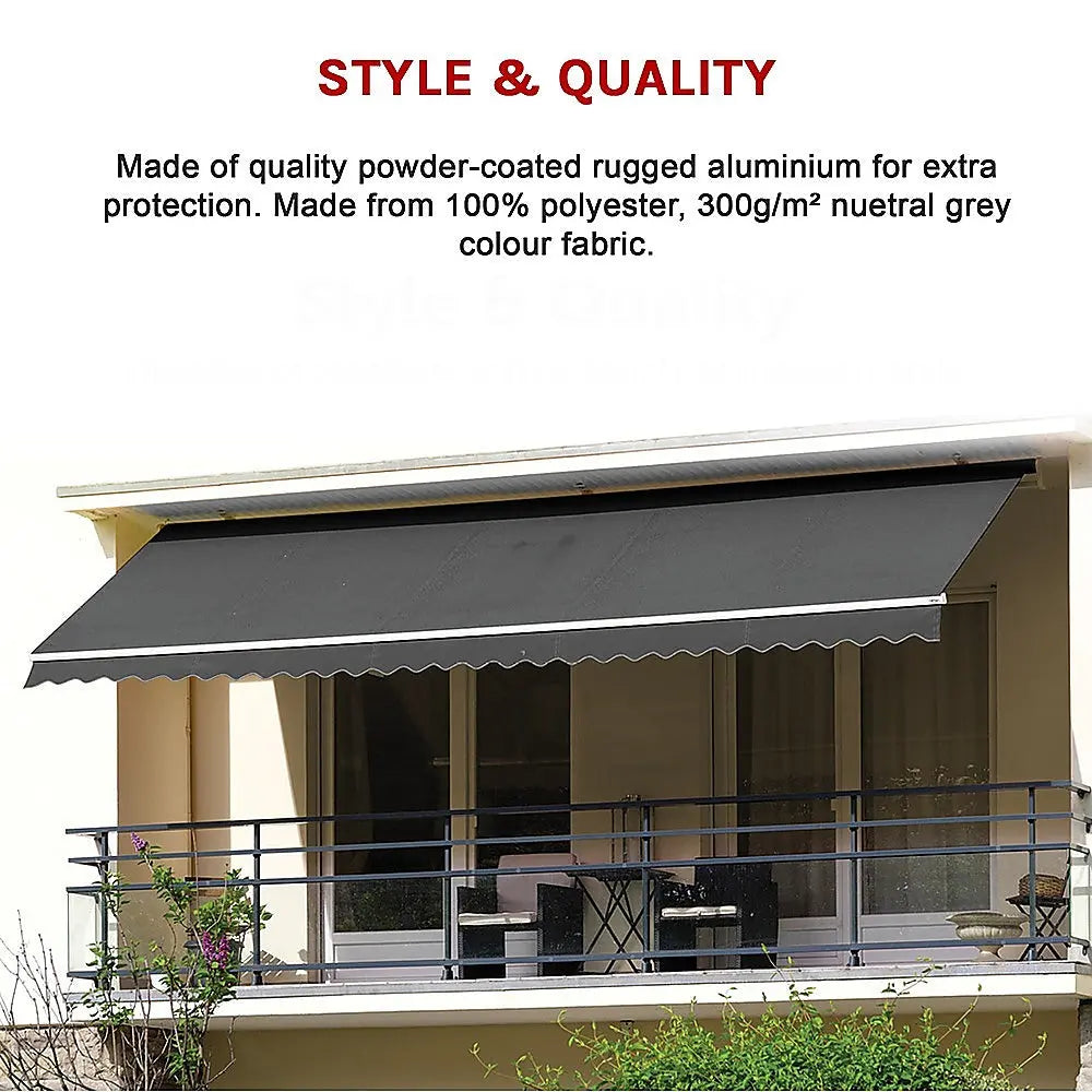 Outdoor Folding Arm Awning Retractable Sunshade Canopy Grey 5.0m x 2.5m Summer Shield