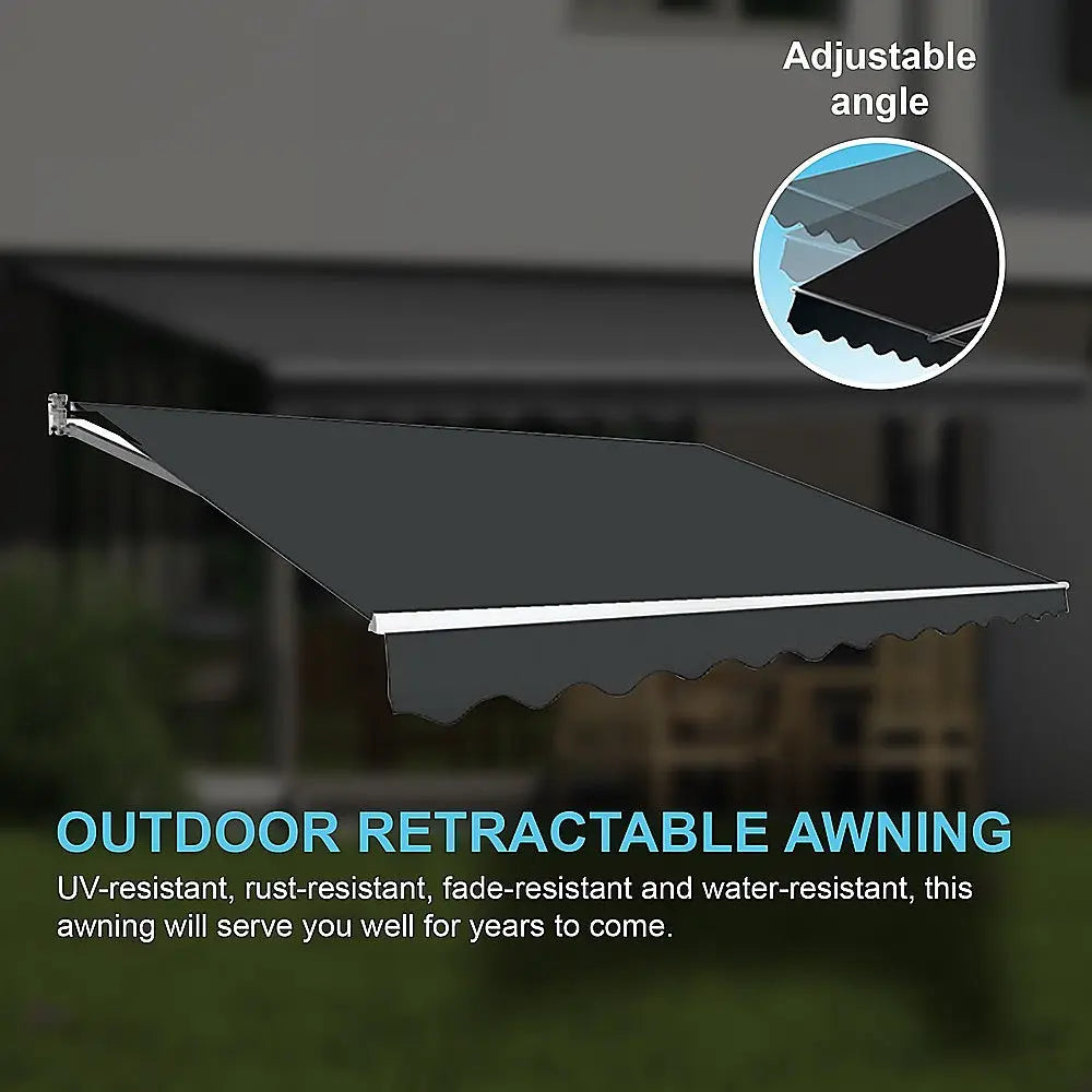 Outdoor Folding Arm Awning Retractable Sunshade Canopy Grey 4.0m x 3.0m Summer Shield