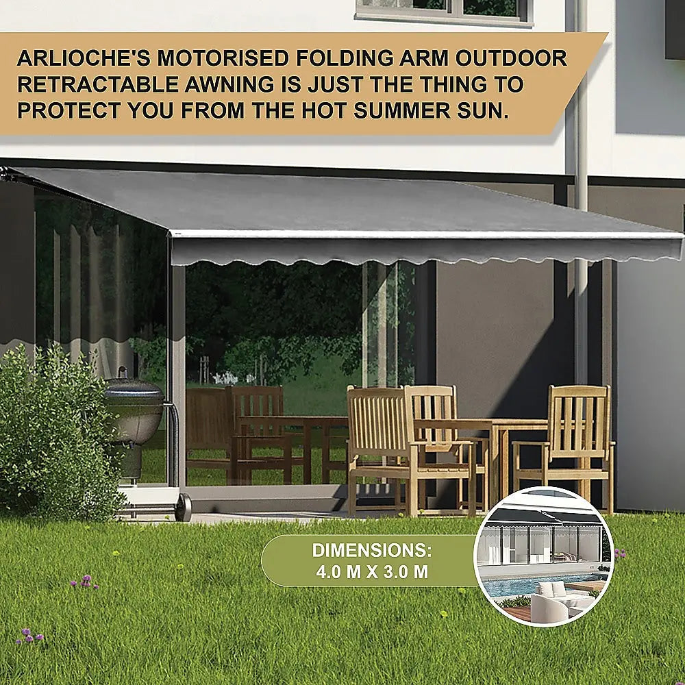 Outdoor Folding Arm Awning Retractable Sunshade Canopy Grey 4.0m x 3.0m Summer Shield