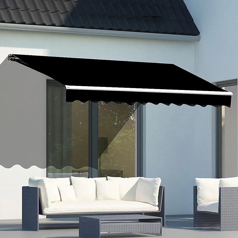 Outdoor Folding Arm Awning Retractable Sunshade Canopy Black 4.0m x 3.0m Summer Shield