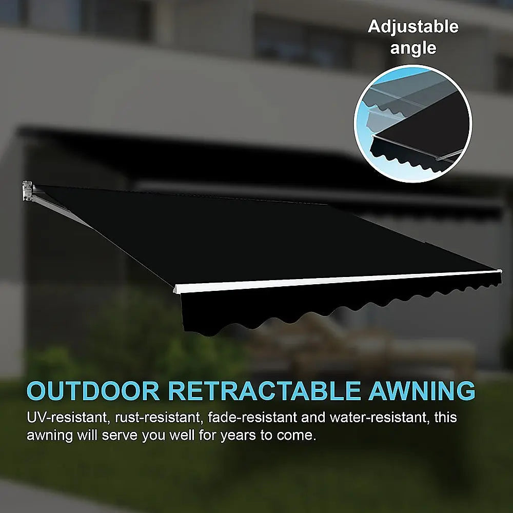 Outdoor Folding Arm Awning Retractable Sunshade Canopy Black 4.0m x 3.0m Summer Shield