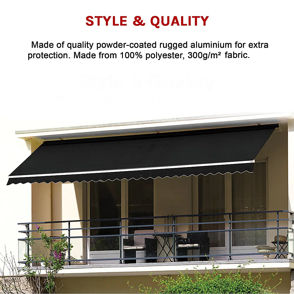 Outdoor Folding Arm Awning Retractable Sunshade Canopy Black 4.0m x 3.0m Summer Shield