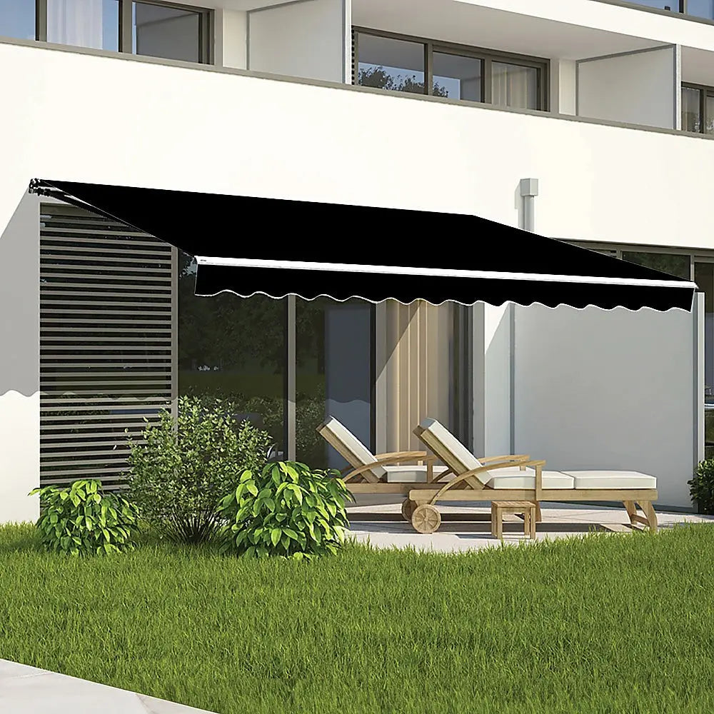 Outdoor Folding Arm Awning Retractable Sunshade Canopy Black 4.0m x 3.0m Summer Shield