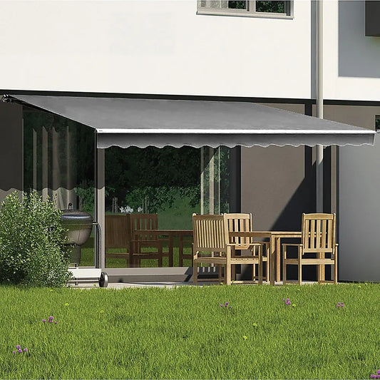 Outdoor Folding Arm Awning Retractable Sunshade Canopy Grey 5.0m x 3.0m Summer Shield