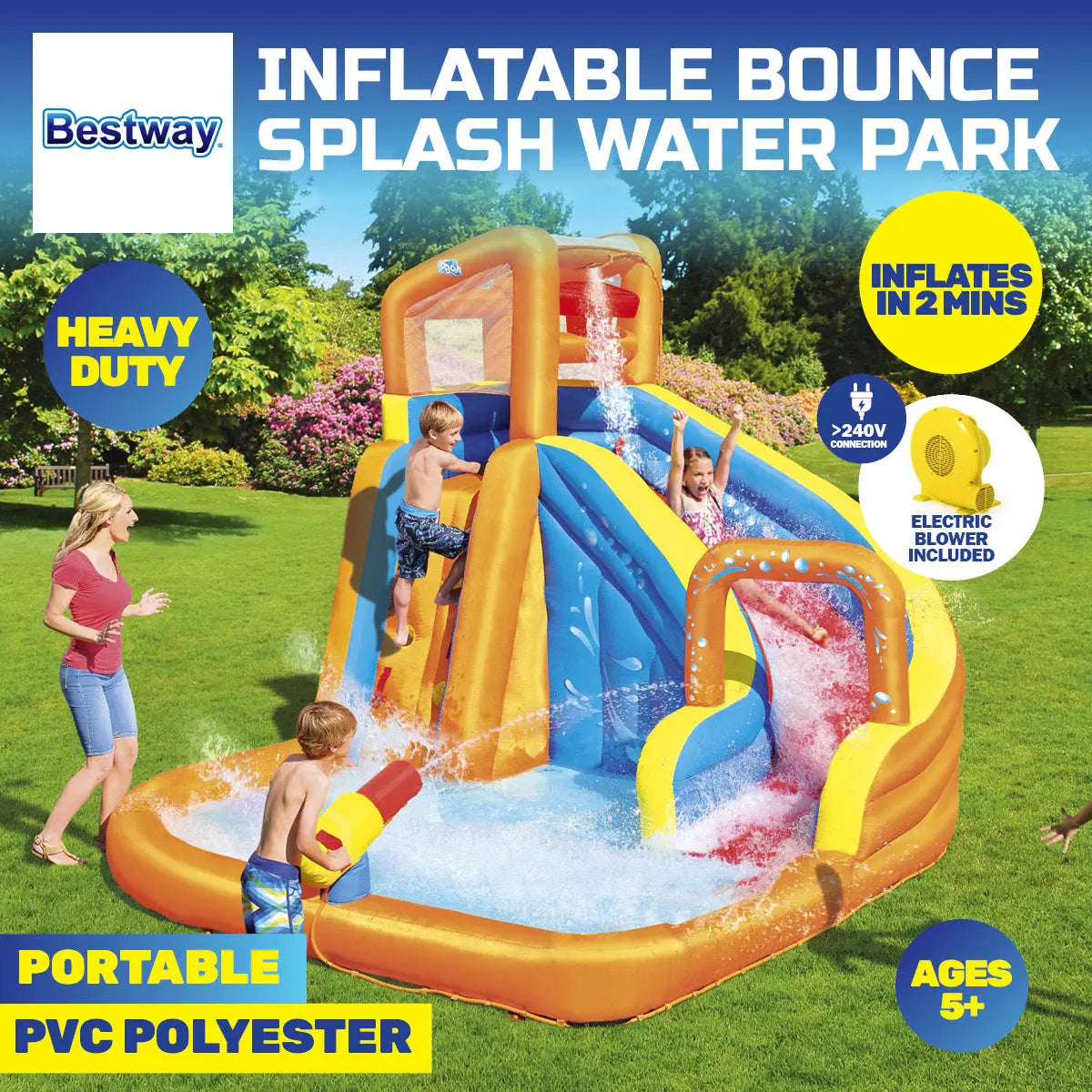 Bestway H2OGO! Inflatable Mega Water Park Pool Slide with Electric Blower Summer Shield