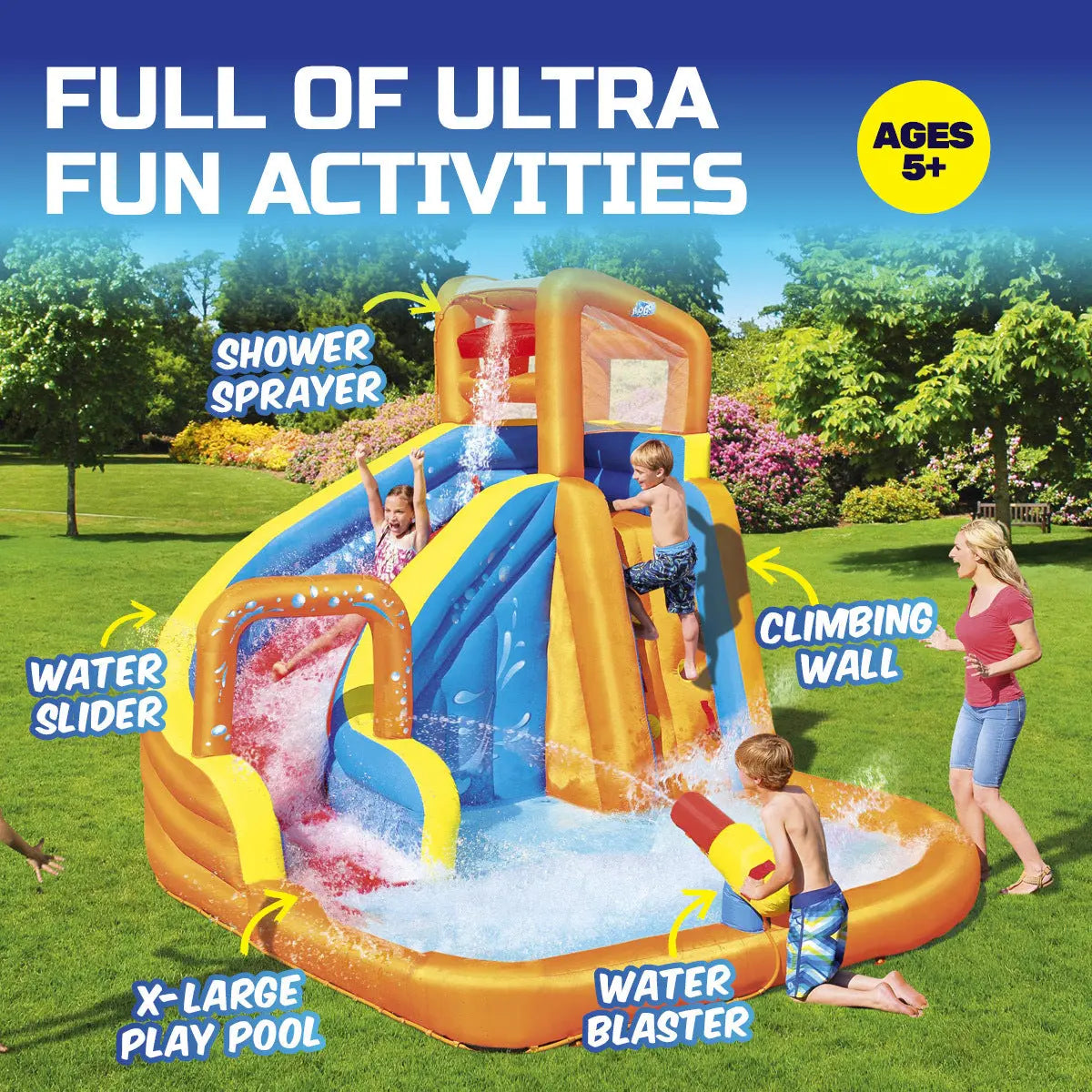 Bestway H2OGO! Inflatable Mega Water Park Pool Slide with Electric Blower Summer Shield