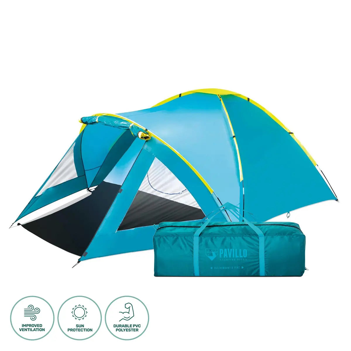 Bestway 2.4m x 2.1m Tent 3 Person UV Protected Double Layered Carry Bag Pegs Summer Shield